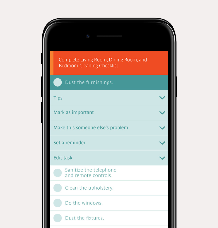 Mobile phone with the to do list app from real simple